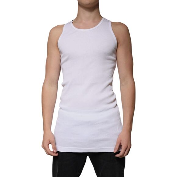 Dolce & Gabbana White Cotton Sleeveless Round Neck Tank Men's T-shirt